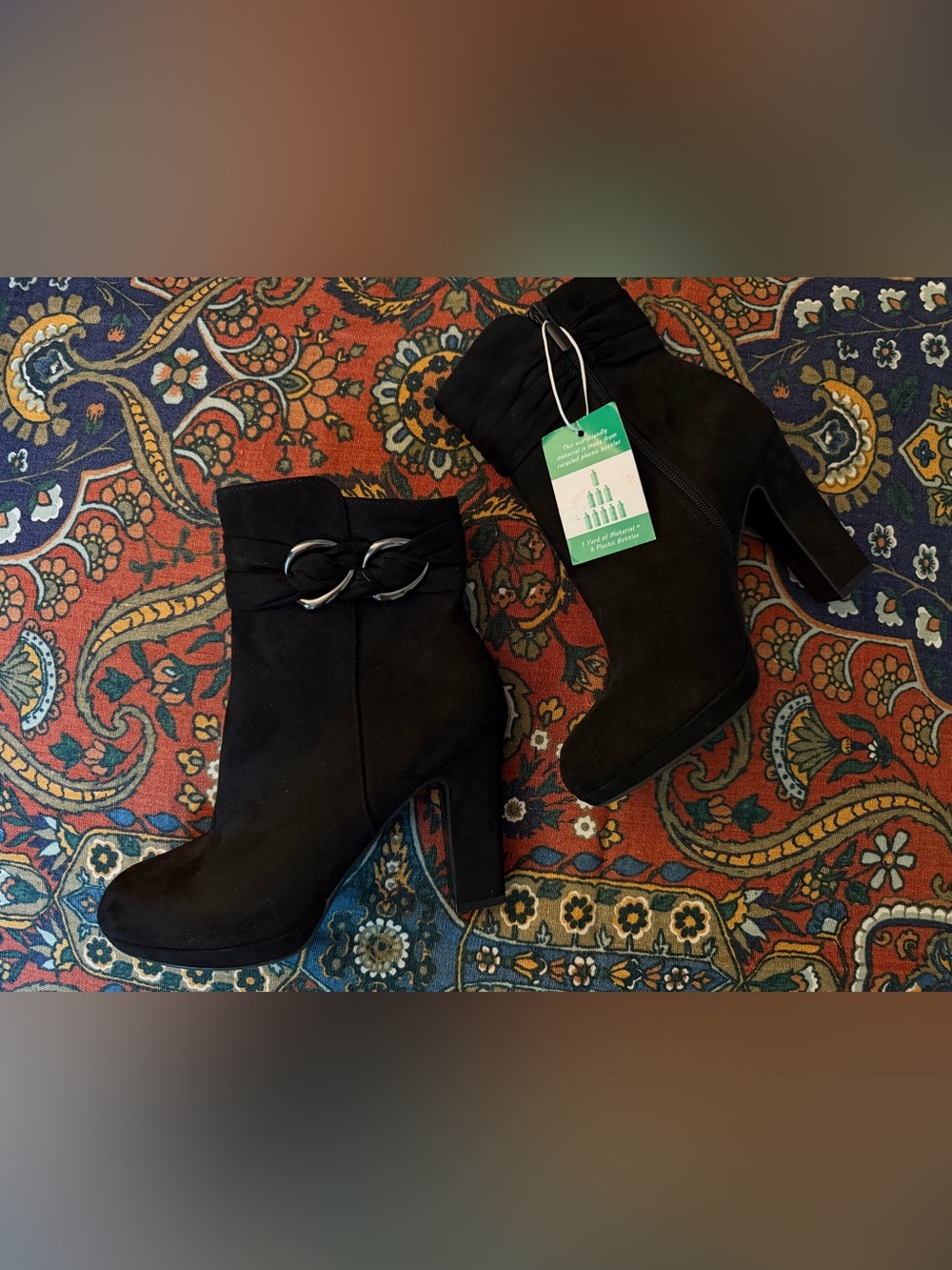 Impo Olida Black Stretch Ankle Booties w/Buckle Accent 4” heel Ecofriendly